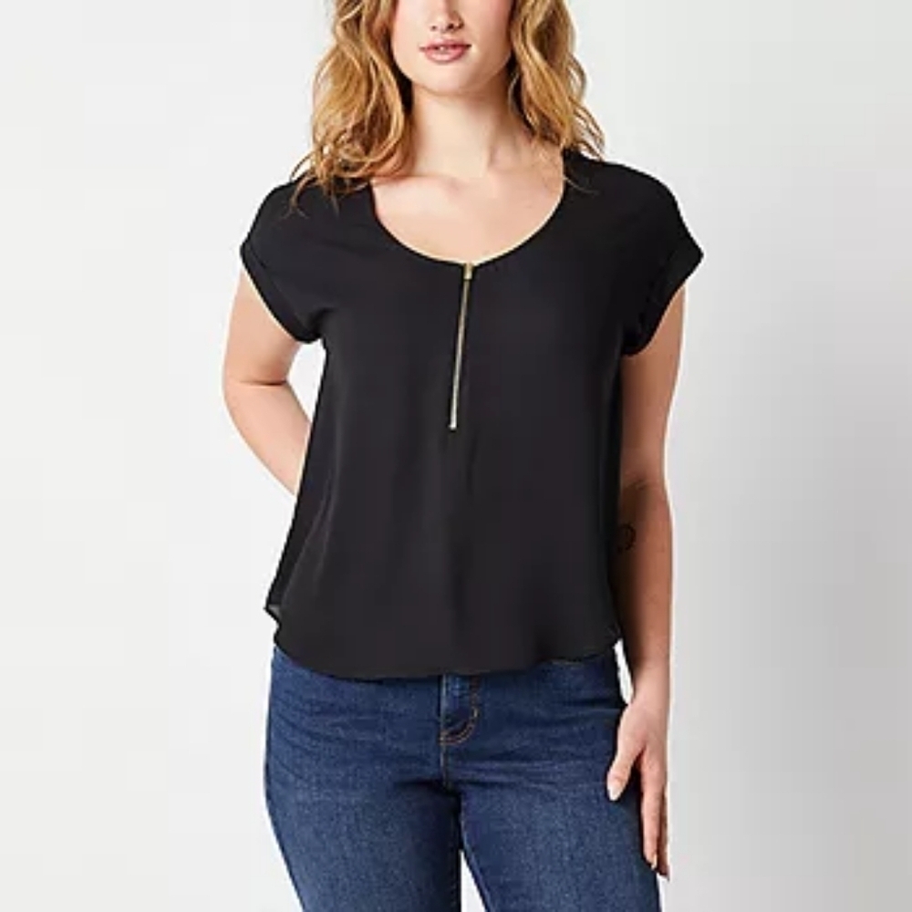 Black Bold Elements Womens Zip Front Blouse Size 1X